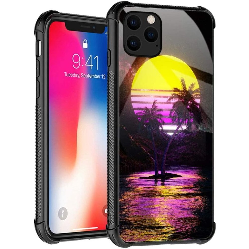 iPhone 12 Case, Palm Trees Moon Night Pattern Design